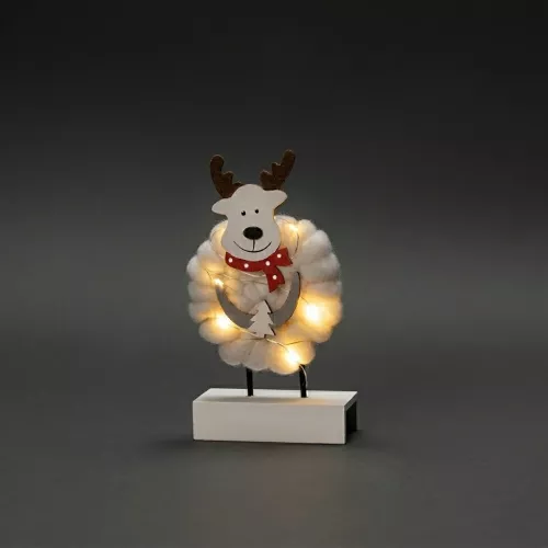 Batteridrevet Elg Træ Og Bomuld 6 Varm Hvid LED IP20 Hvid Konstsmide