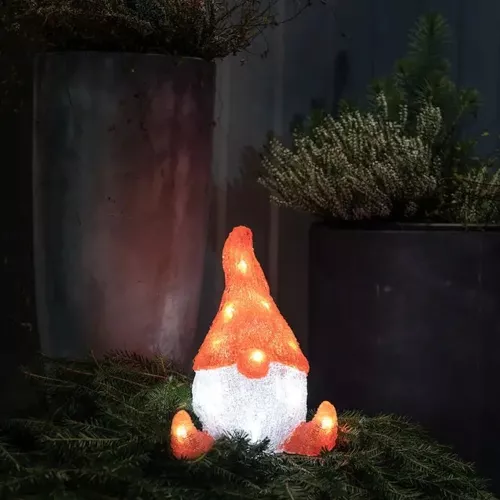 Batteridrevet Julemand Akryl 16 Varm Hvid LED 26x20cm IP20 Klar/Rød Konstsmide