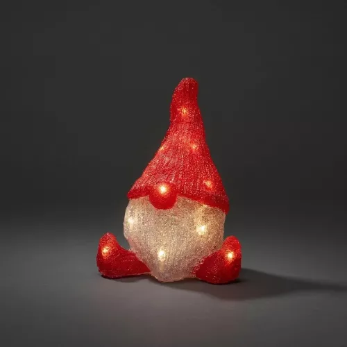 Batteridrevet Julemand Akryl 16 Varm Hvid LED 26x20cm IP20 Klar/Rød Konstsmide