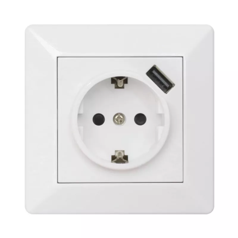 Delta Vägguttag Med USB-Uttag 1-Vägs Och 1xUSB 16A IP20 Malmbergs 1893740