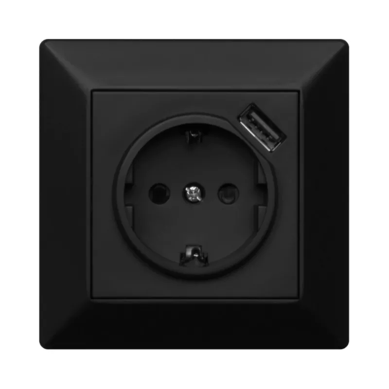 Delta Vägguttag Med USB-Uttag 1-Vägs Och 1xUSB 16A IP20 Svart Malmbergs 1893840