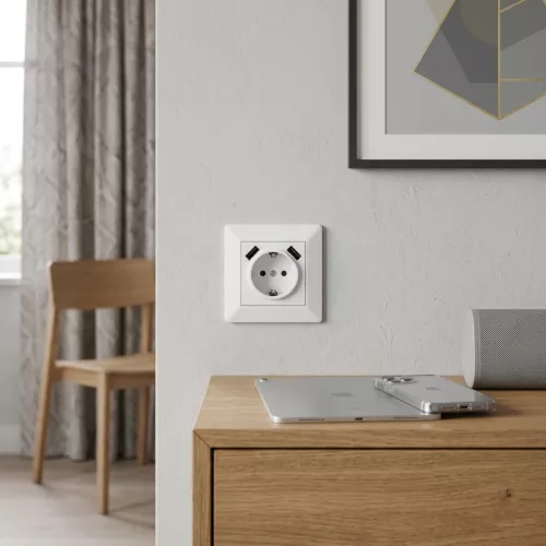 Delta Vægstikkontakt Med USB-Stikkontakt 1-Vejs Og 2xUSB 16A IP20 Malmbergs 1893741