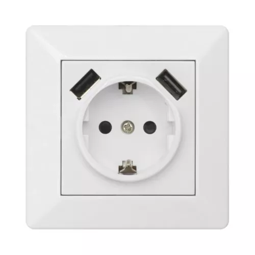Delta Vægstikkontakt Med USB-Stikkontakt 1-Vejs Og 2xUSB 16A IP20 Malmbergs 1893741