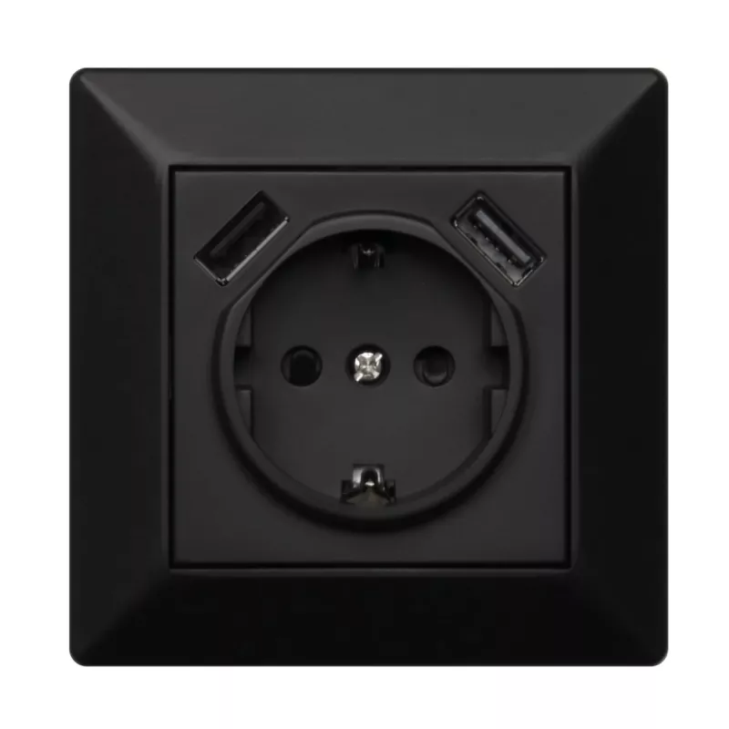 Delta Vägguttag Med USB-Uttag 1-Vägs Och 2xUSB 16A IP20 Svart Malmbergs 1893841