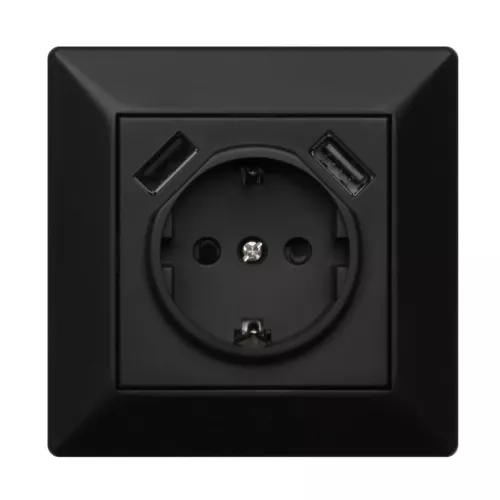Delta Vægstikkontakt Med USB-Stikkontakt 1-Vejs Og 2xUSB 16A IP20 Sort Malmbergs 1893841