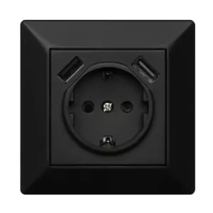Delta Vægstikkontakt Med USB-Stikkontakt 1-Vejs Og 2xUSB 16A IP20 Sort Malmbergs 1893841