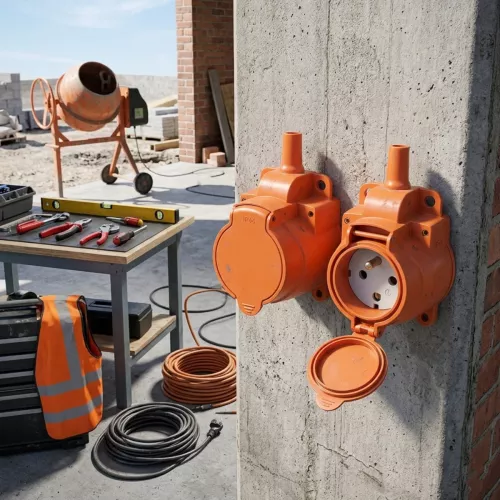 Power Outlet With Earth 2-Way IP44 Orange Malmbergs 2403939