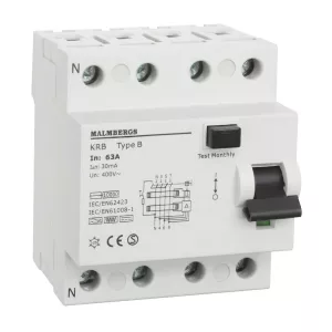 Residual Current Circuit Breaker B-Type 4-Poles 63A 30mA 230/400V IP20 Malmbergs 2160542