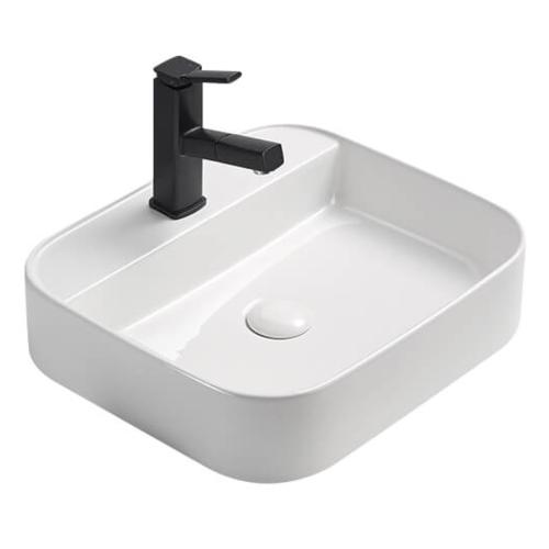 Rektangulärt Ovanpåliggande/Vägghängt Tvättställ Blankt Vit, NOURK