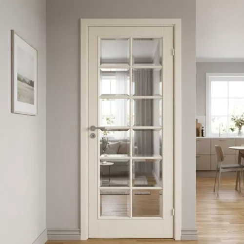 Swedoor Compact SP12 Klassisk Indvendig Dør Hvid Med Skrå Glas (Med Muligheder)