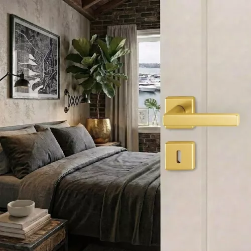 Swedoor Indoor Door Handle Dallas Gold With Key Plate