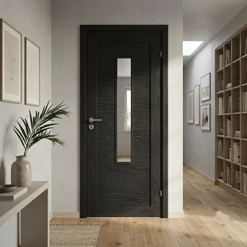 Swedoor Unique 01L GWA 1120 Black Stained Oak Interior Door With Clear Glass