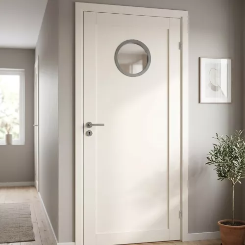 Swedoor Unique 01L GWA 130 White NCS-S 0502-Y Interior Door With Round Glass Panel