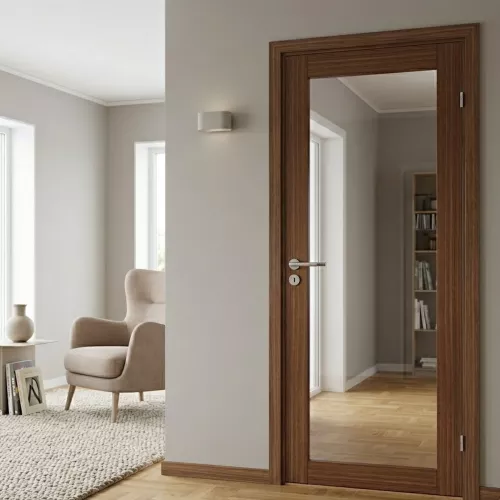 Swedoor Unique GW01L Walnut Interior Door With Clear Glass