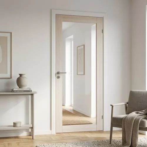 Swedoor Unique GW01L White Pigmented Oak Interior Door With Clear Glass