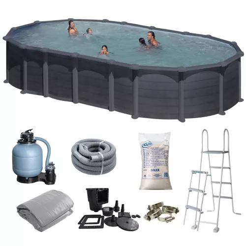 Swim & Fun Basic Pool Oval 730x375x132cm Black Graphite