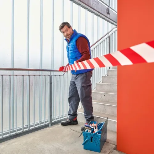 Afspærringstape 80mmx100m Rød/Hvid 4 stk Tesa