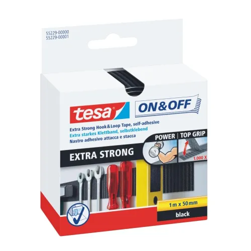 Velcro Ekstra Stærk 50mmx1m Sort 6stk Tesa