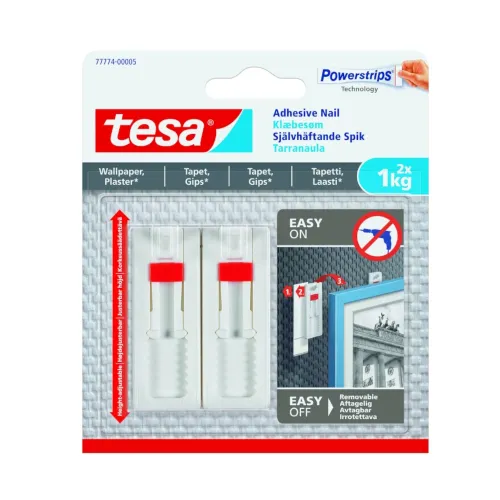 Nail 77774 Selvklæbende Justerbar Tapet Og Puds Belastningskapacitet 1kg 2stk Tesa