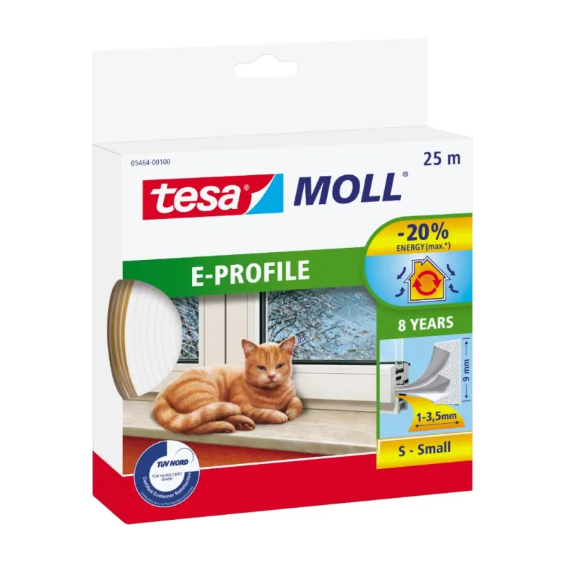 Tætningsliste E-Liste 9x4mm 25m Hvid Tesa