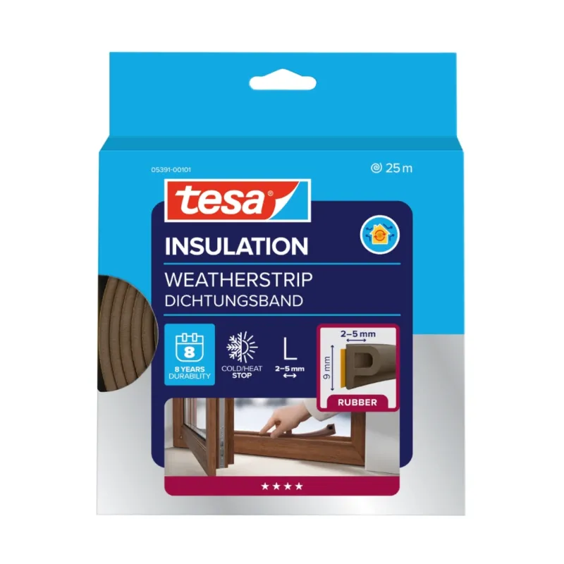 Tætningsliste P-Liste 9x5,5mm 25m Brun Tesa