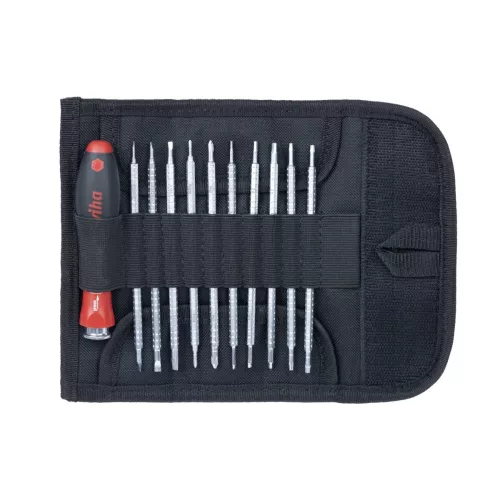 System 4 Screwdriver Set 12 Pieces With Reversible Blades Including Roll-Up Pouch Wiha