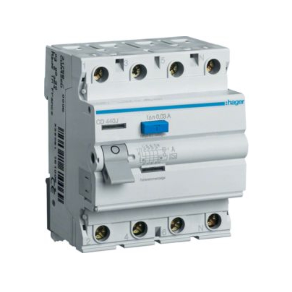 Reststrømsafbryder 4Polet A-Type 40A 400V 30mA IP20 Hager