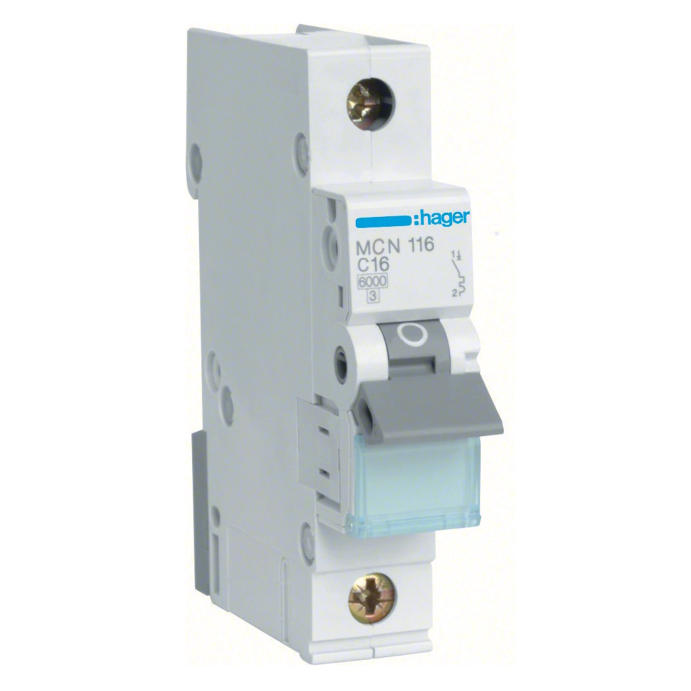 Miniafbryder 1Pol C-Kurve 16A 6kA 400V IP20 Hager