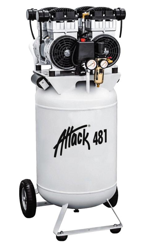 Kompressor ATTACK 481, 4 hk, 480 liter/min, 10 bar, 90 liter, oljefri, hjulburen