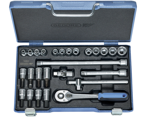 Hylsnyckelsats, 3/8 26 Delar Stålplåtkassett, Gedore