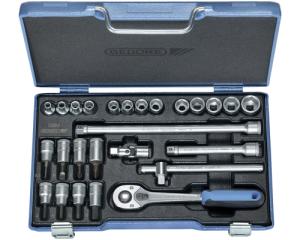 Hylsnyckelsats, 3/8 26 Delar Stålplåtkassett, Gedore