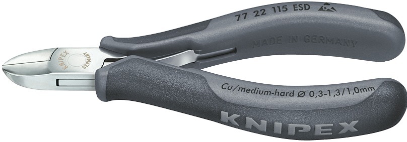 Elektroniksidavbitare Esd, 115Mm, Utan Fasett, Runt Huvud, Ø Mjuk Tråd: 0,3-1,3 Mm, Knipex