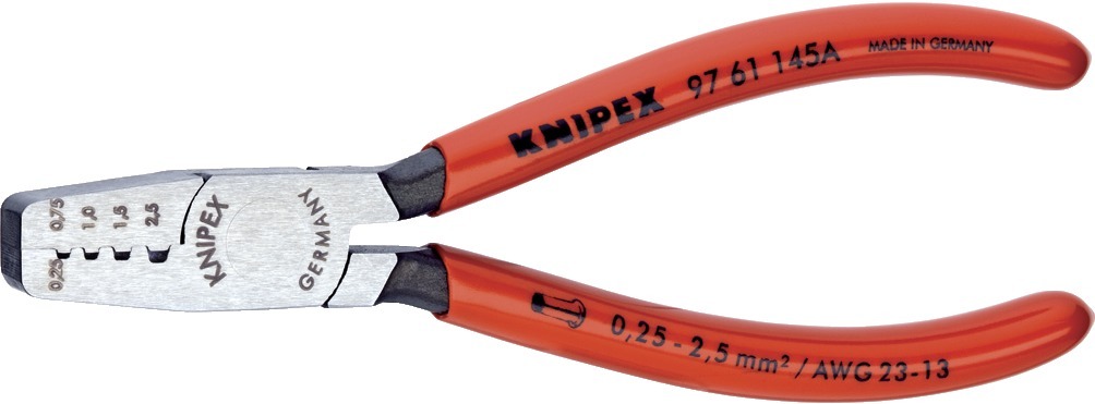 Presstång För Ändhylsor, 145Mm, 0,25-2,5 Mm², Handtag Med Platsöverdrag, Knipex