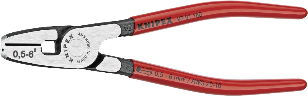 Presstång För Ändhylsor Med Frontinföring, 180Mm, 0,5-6 Mm², Handtag Med Platsöverdrag, Knipex