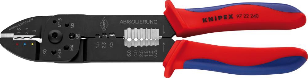 Presstång För Isolerade Kabelskor+Skarvdonoisolerade, Öppna Kontaktdon, 240Mm, 0,75-6+0,5-2,5 Mm², Knipex