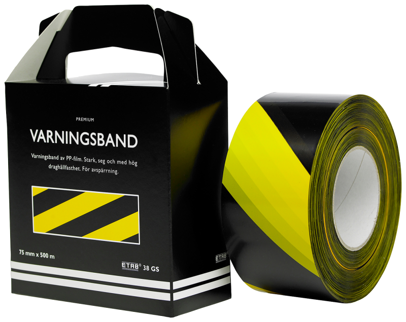 Varningsband 38Gs Gul/Sva 75Mm