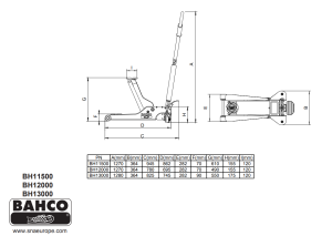 Domkraft 1,5 T, extra låg ingångshöjd + extra lång räckvidd, Bahco