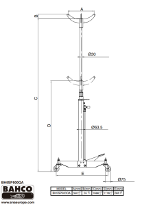 Hydraulisk växellådslyft med en kolv, 500 kg kapacitet, Bahco