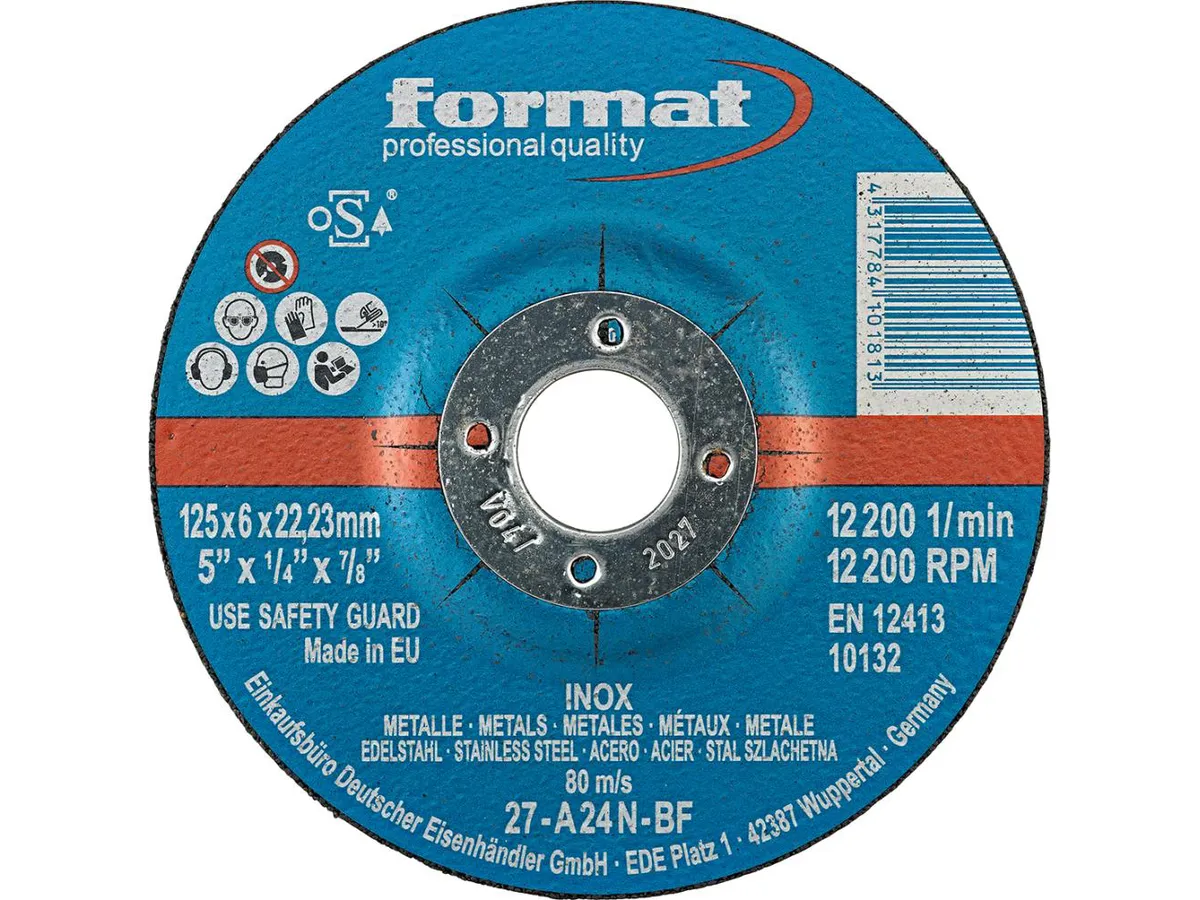 Grovslipskiva för rostfritt, 125x6mm, försänkt, Format