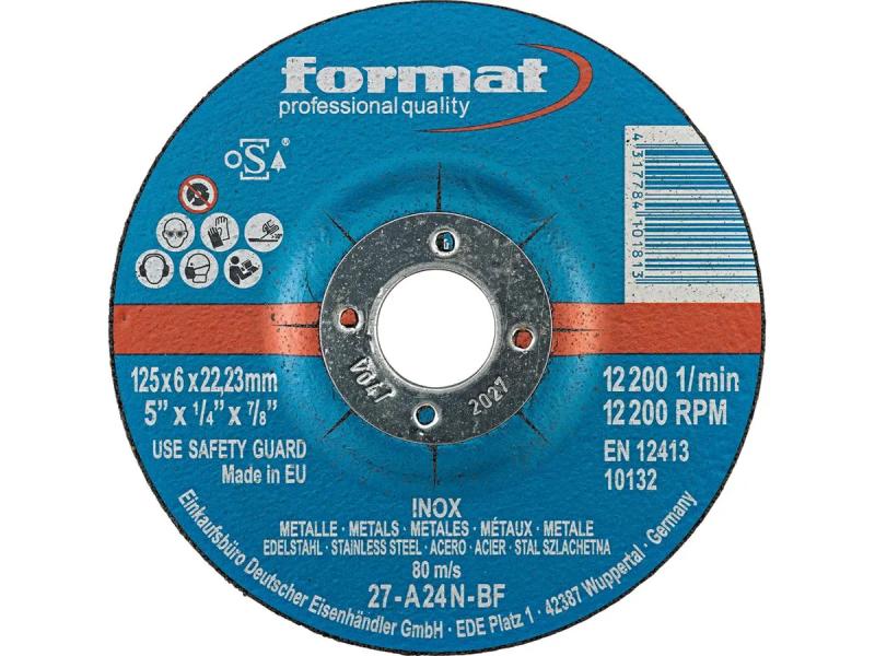 Grovslipskiva för rostfritt, 125x6mm, försänkt, Format