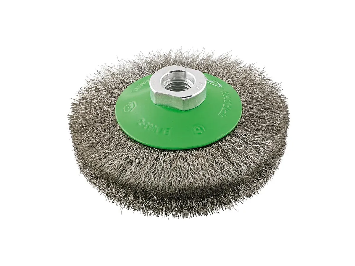 Konformad stålborste, Vågig, 100mm, M14, rostfri, Format