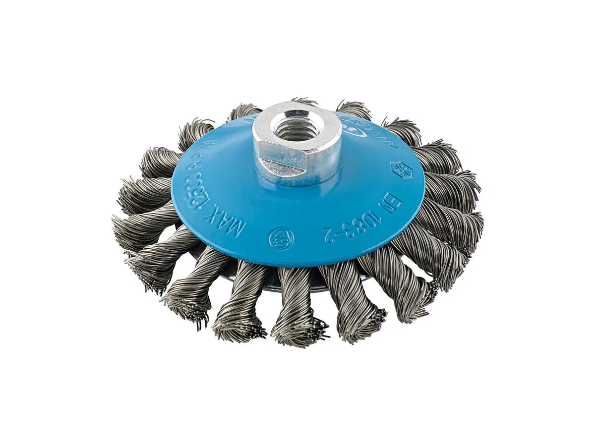 Konformad stålborste, Virad, 115mm, M14, ståltråd, Format