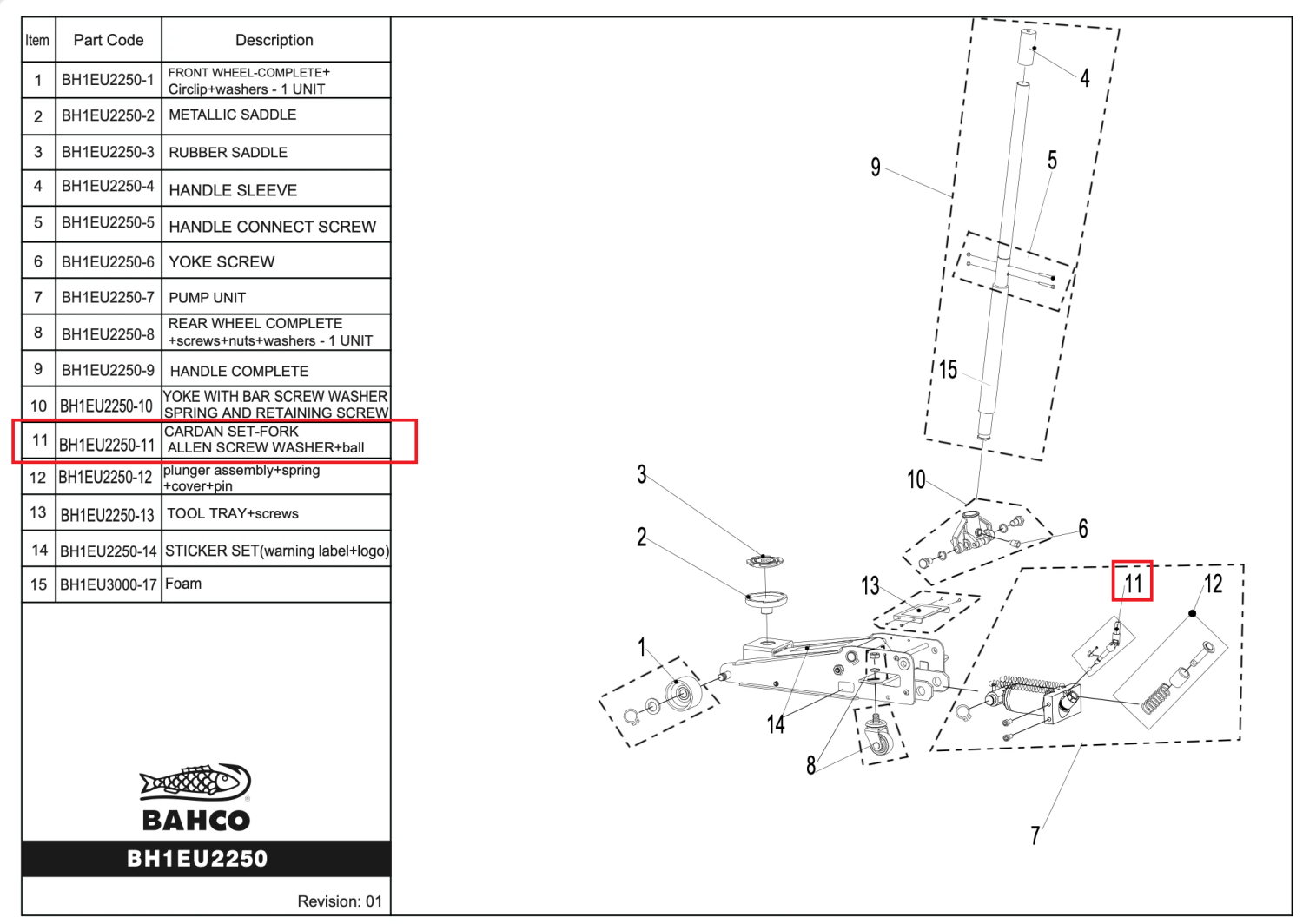 Kardanset gaffel till BH1EU2250 (nr. 11)
