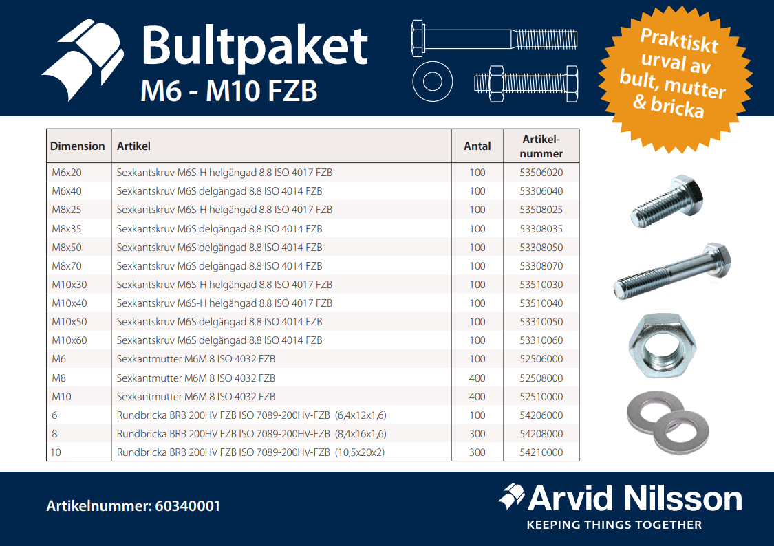 Bultpaket M6-M10 FZB