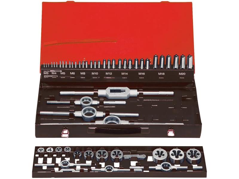 Gängsats 54-delar HSS, DIN352, M3-M20, med handgängtapp + gängsnitt & gängkloppa, FORMAT
