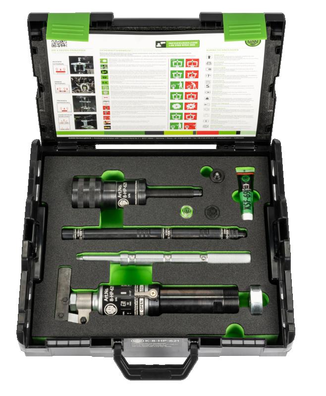 Hydraulisk spindel med handtagsmanövrering i väska, upp till 4 t dragkraft (gängmått )