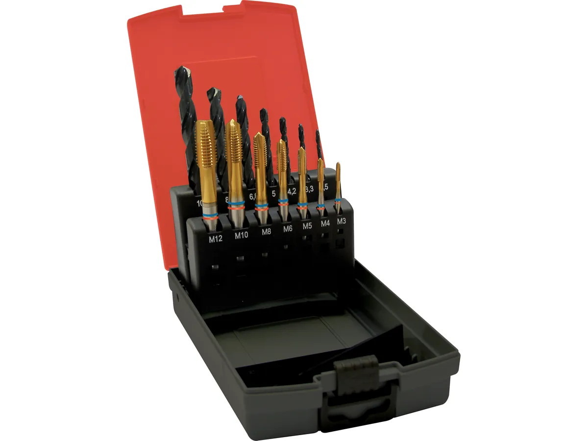 Maskingängtappsats + borr HSS-E PM TiN, DIN371, TANDEM, typ N, M3-M12, rak, FORMAT
