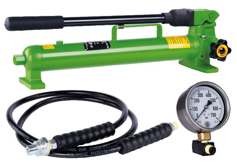 Handpumpe med slang, manometer