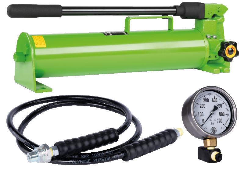 Handpump med slang, manometer