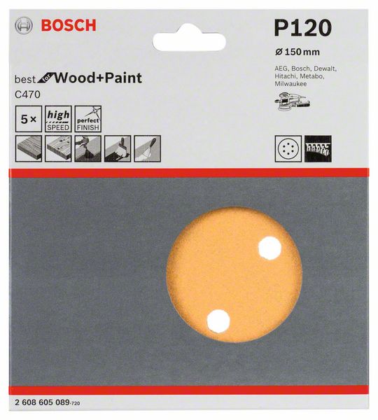 Slippapper för excenterslip 150 mm Bosch Best 5-pack (120)